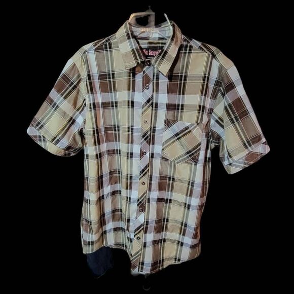 Blac Lacquer SS Black & Brown Plaid Shirt - Sz XL - Picture 1 of 3